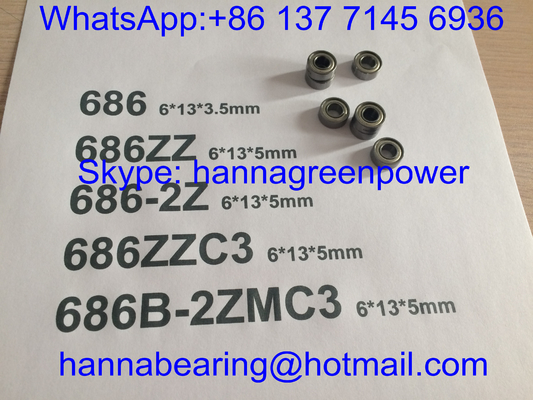 686B-2ZMC3 / 686-2ZC3 / 686ZZ Miniature Deep Groove Ball Bearing with Metal Shield , 6*13*5mm